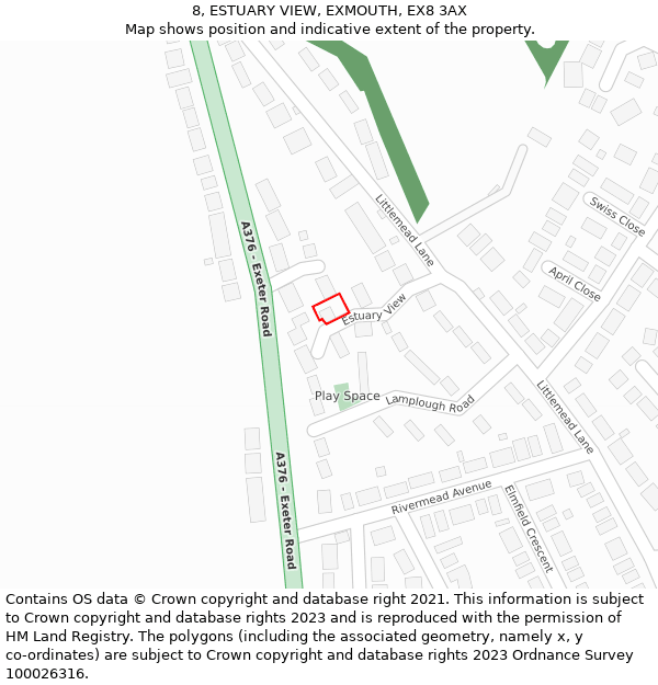 8, ESTUARY VIEW, EXMOUTH, EX8 3AX: Location map and indicative extent of plot