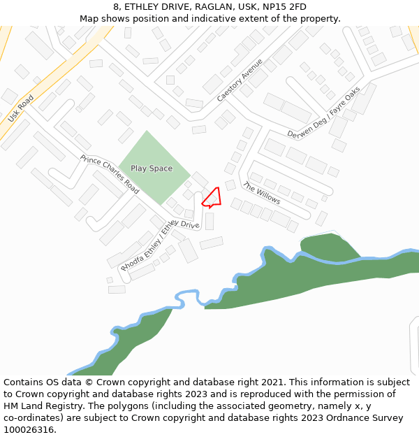 8, ETHLEY DRIVE, RAGLAN, USK, NP15 2FD: Location map and indicative extent of plot
