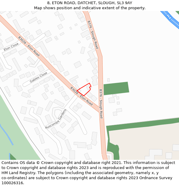 8, ETON ROAD, DATCHET, SLOUGH, SL3 9AY: Location map and indicative extent of plot