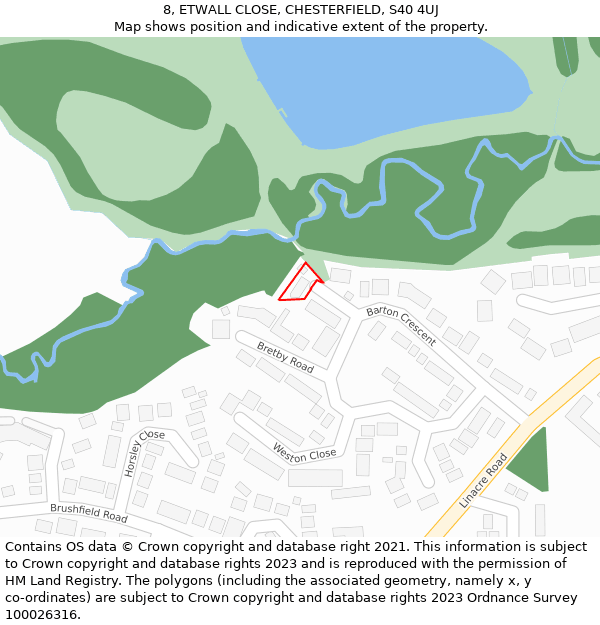 8, ETWALL CLOSE, CHESTERFIELD, S40 4UJ: Location map and indicative extent of plot