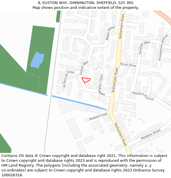 8, EUSTON WAY, DINNINGTON, SHEFFIELD, S25 3RS: Location map and indicative extent of plot