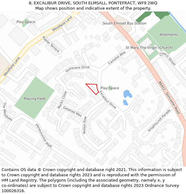 8, EXCALIBUR DRIVE, SOUTH ELMSALL, PONTEFRACT, WF9 2WQ: Location map and indicative extent of plot