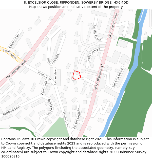 8, EXCELSIOR CLOSE, RIPPONDEN, SOWERBY BRIDGE, HX6 4DD: Location map and indicative extent of plot