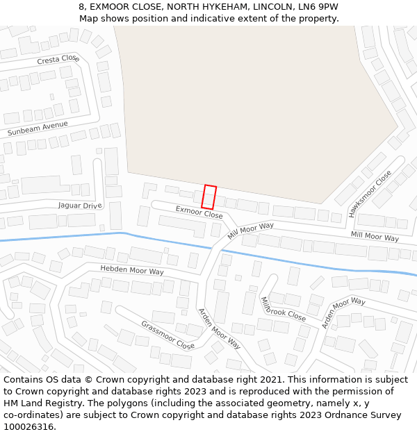 8, EXMOOR CLOSE, NORTH HYKEHAM, LINCOLN, LN6 9PW: Location map and indicative extent of plot