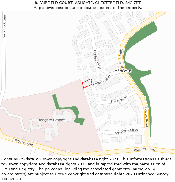 8, FAIRFIELD COURT, ASHGATE, CHESTERFIELD, S42 7PT: Location map and indicative extent of plot