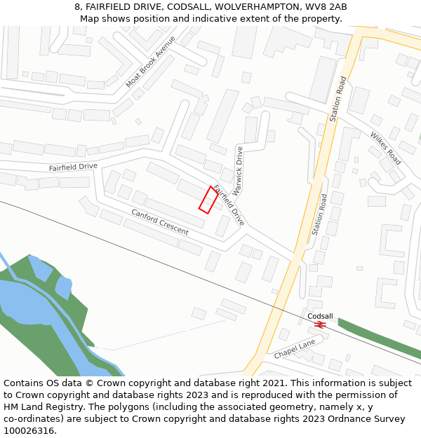 8, FAIRFIELD DRIVE, CODSALL, WOLVERHAMPTON, WV8 2AB: Location map and indicative extent of plot