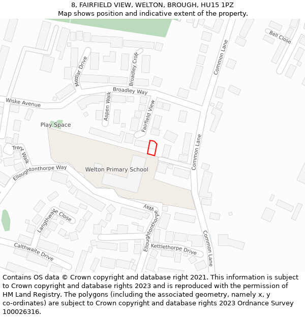 8, FAIRFIELD VIEW, WELTON, BROUGH, HU15 1PZ: Location map and indicative extent of plot