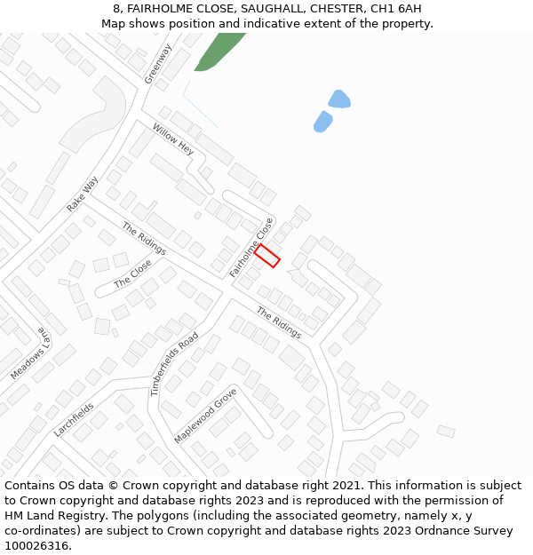 8, FAIRHOLME CLOSE, SAUGHALL, CHESTER, CH1 6AH: Location map and indicative extent of plot