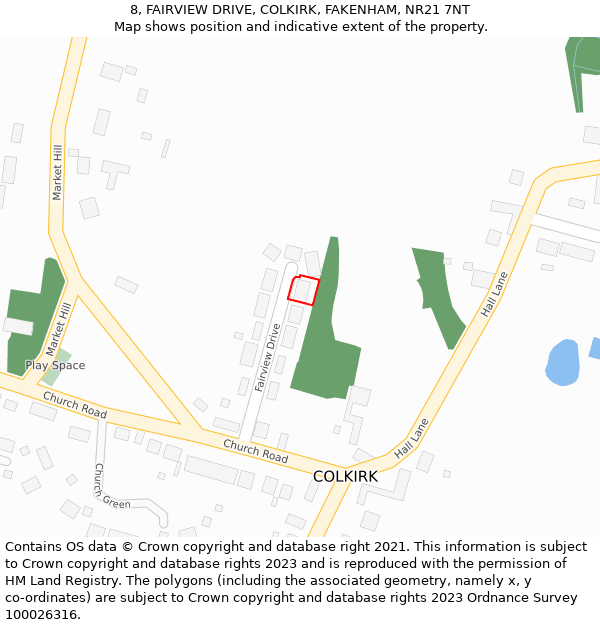 8, FAIRVIEW DRIVE, COLKIRK, FAKENHAM, NR21 7NT: Location map and indicative extent of plot