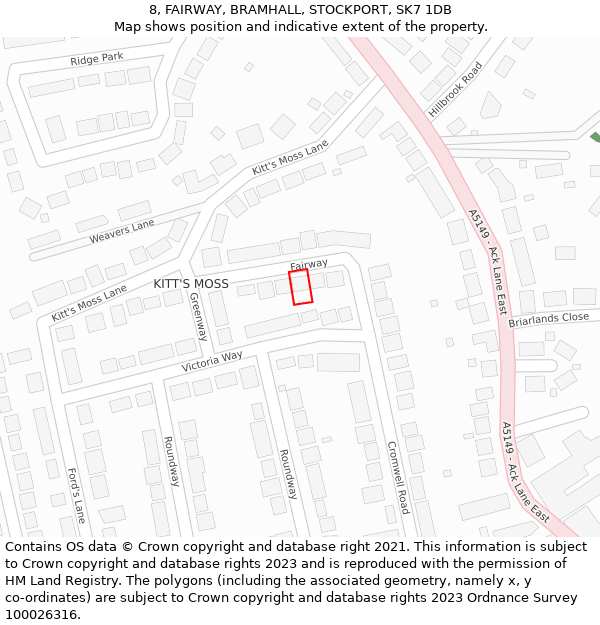 8, FAIRWAY, BRAMHALL, STOCKPORT, SK7 1DB: Location map and indicative extent of plot