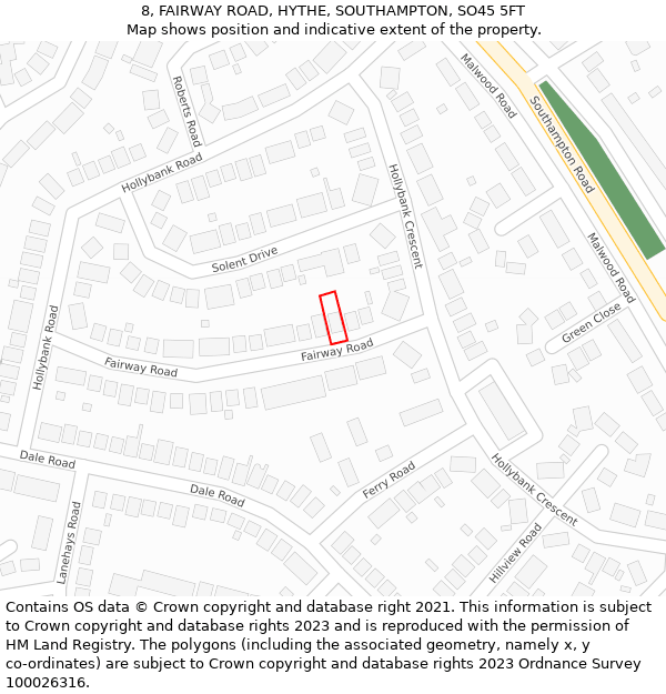 8, FAIRWAY ROAD, HYTHE, SOUTHAMPTON, SO45 5FT: Location map and indicative extent of plot