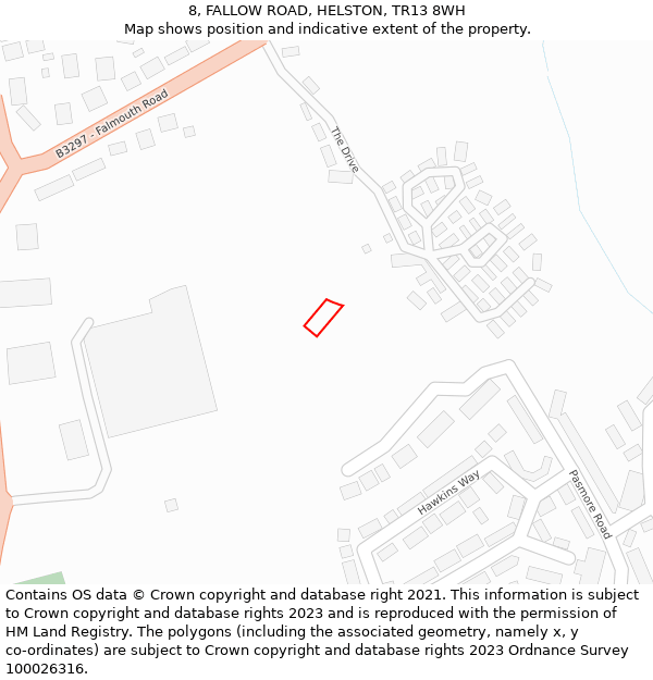 8, FALLOW ROAD, HELSTON, TR13 8WH: Location map and indicative extent of plot