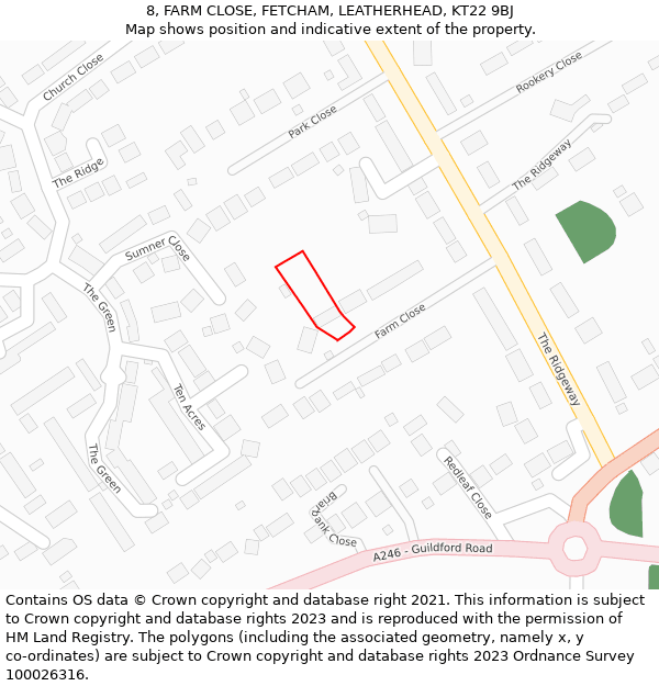 8, FARM CLOSE, FETCHAM, LEATHERHEAD, KT22 9BJ: Location map and indicative extent of plot