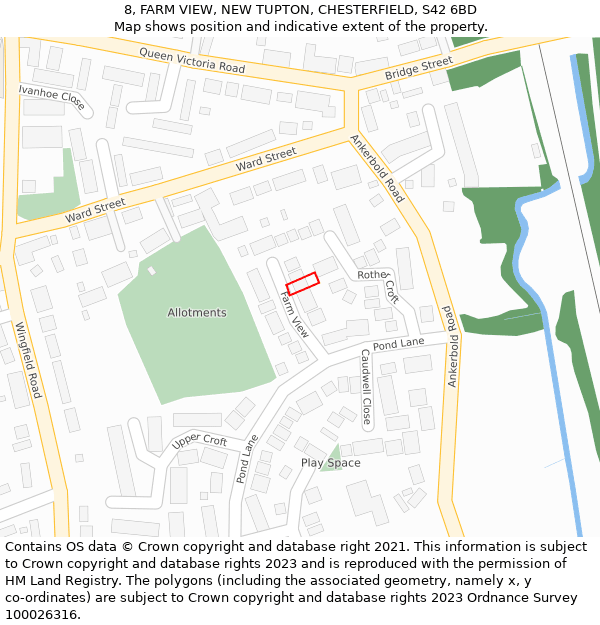 8, FARM VIEW, NEW TUPTON, CHESTERFIELD, S42 6BD: Location map and indicative extent of plot