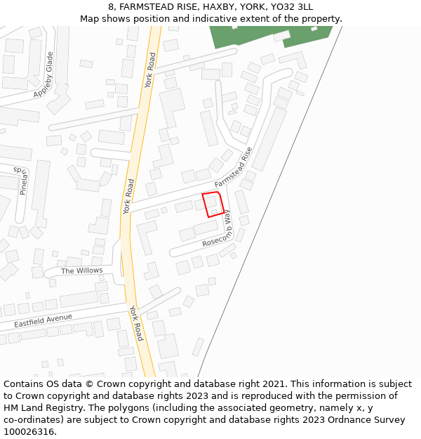 8, FARMSTEAD RISE, HAXBY, YORK, YO32 3LL: Location map and indicative extent of plot