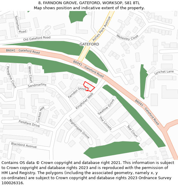 8, FARNDON GROVE, GATEFORD, WORKSOP, S81 8TL: Location map and indicative extent of plot