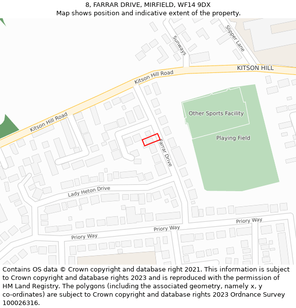 8, FARRAR DRIVE, MIRFIELD, WF14 9DX: Location map and indicative extent of plot