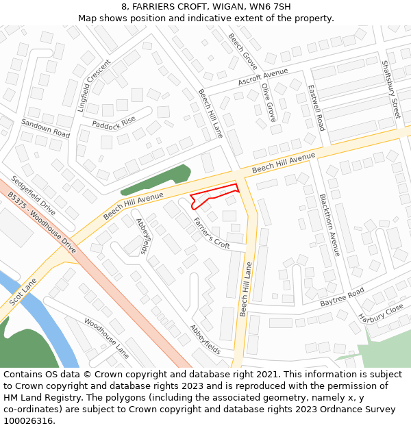 8, FARRIERS CROFT, WIGAN, WN6 7SH: Location map and indicative extent of plot