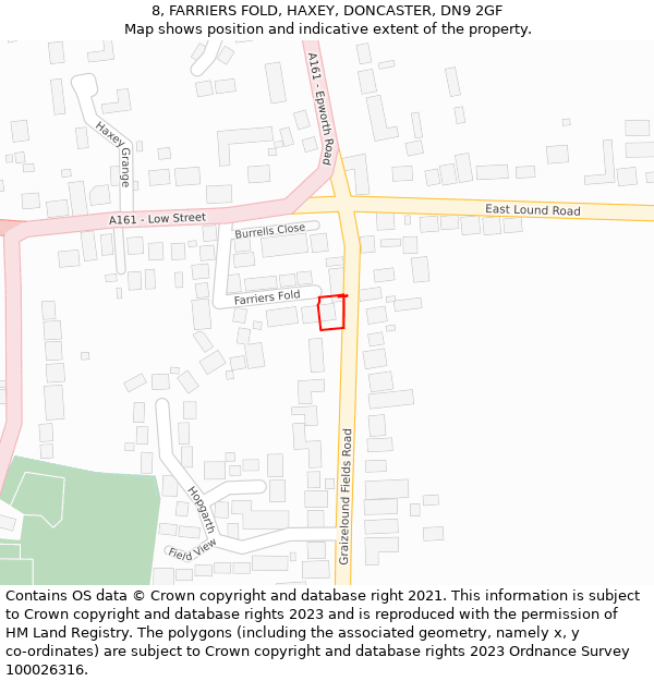 8, FARRIERS FOLD, HAXEY, DONCASTER, DN9 2GF: Location map and indicative extent of plot