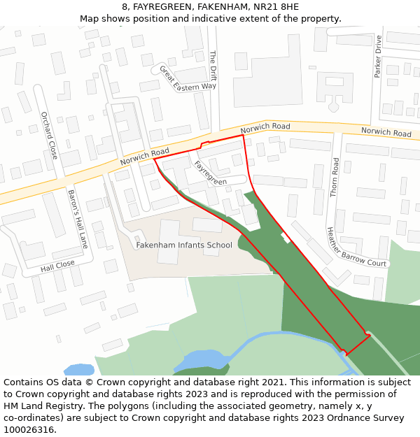 8, FAYREGREEN, FAKENHAM, NR21 8HE: Location map and indicative extent of plot