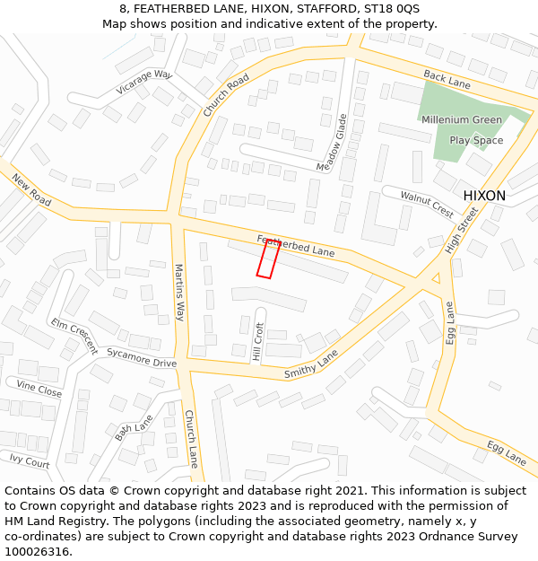 8, FEATHERBED LANE, HIXON, STAFFORD, ST18 0QS: Location map and indicative extent of plot