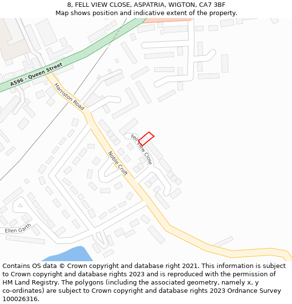 8, FELL VIEW CLOSE, ASPATRIA, WIGTON, CA7 3BF: Location map and indicative extent of plot