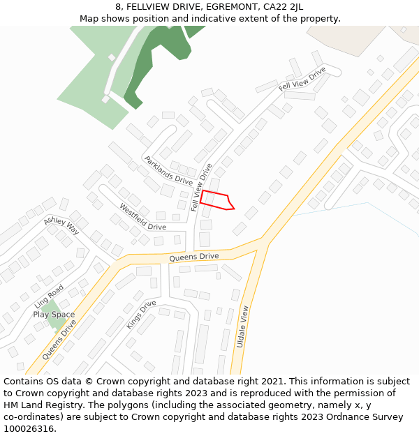 8, FELLVIEW DRIVE, EGREMONT, CA22 2JL: Location map and indicative extent of plot