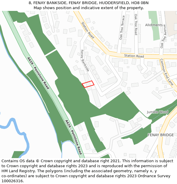 8, FENAY BANKSIDE, FENAY BRIDGE, HUDDERSFIELD, HD8 0BN: Location map and indicative extent of plot