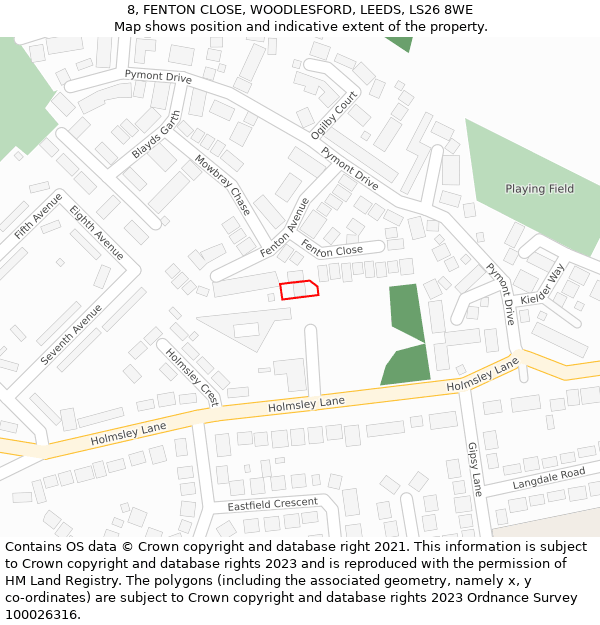 8, FENTON CLOSE, WOODLESFORD, LEEDS, LS26 8WE: Location map and indicative extent of plot
