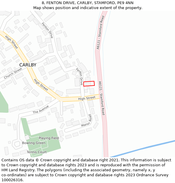 8, FENTON DRIVE, CARLBY, STAMFORD, PE9 4NN: Location map and indicative extent of plot