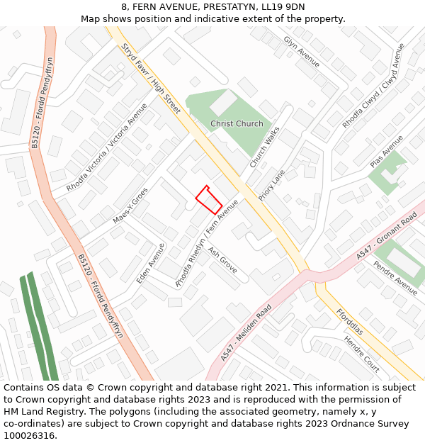 8, FERN AVENUE, PRESTATYN, LL19 9DN: Location map and indicative extent of plot