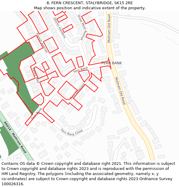 8, FERN CRESCENT, STALYBRIDGE, SK15 2RE: Location map and indicative extent of plot