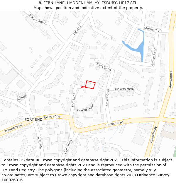 8, FERN LANE, HADDENHAM, AYLESBURY, HP17 8EL: Location map and indicative extent of plot