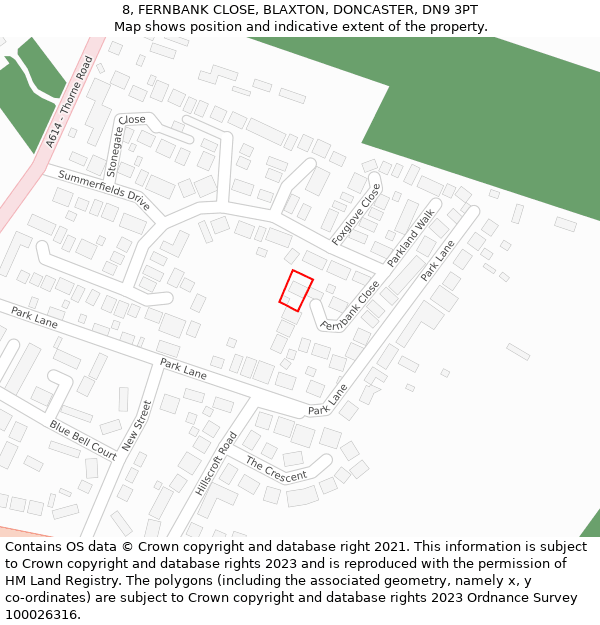 8, FERNBANK CLOSE, BLAXTON, DONCASTER, DN9 3PT: Location map and indicative extent of plot