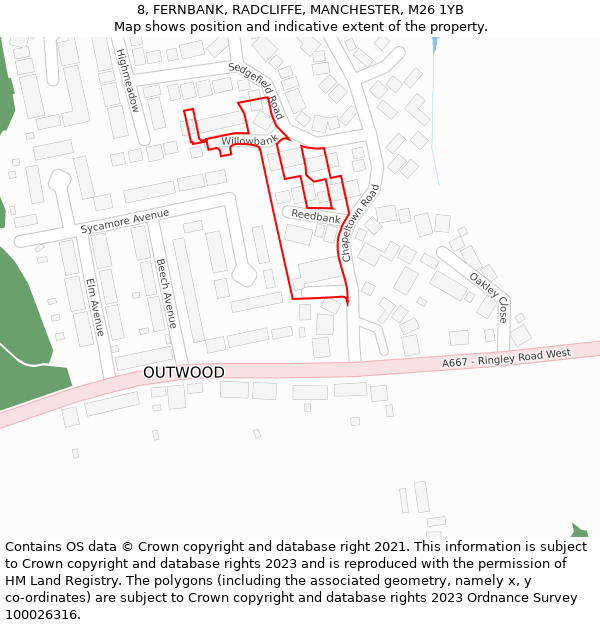 8, FERNBANK, RADCLIFFE, MANCHESTER, M26 1YB: Location map and indicative extent of plot