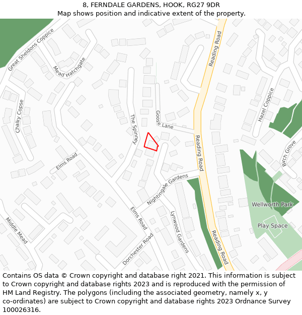 8, FERNDALE GARDENS, HOOK, RG27 9DR: Location map and indicative extent of plot