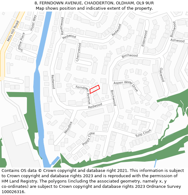 8, FERNDOWN AVENUE, CHADDERTON, OLDHAM, OL9 9UR: Location map and indicative extent of plot