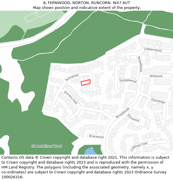 8, FERNWOOD, NORTON, RUNCORN, WA7 6UT: Location map and indicative extent of plot