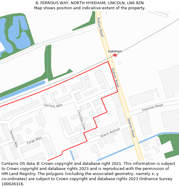 8, FERROUS WAY, NORTH HYKEHAM, LINCOLN, LN6 9ZN: Location map and indicative extent of plot