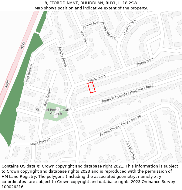 8, FFORDD NANT, RHUDDLAN, RHYL, LL18 2SW: Location map and indicative extent of plot