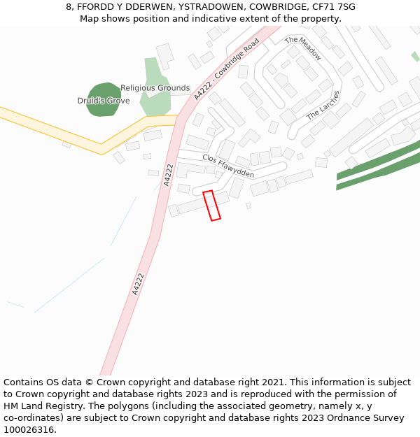 8, FFORDD Y DDERWEN, YSTRADOWEN, COWBRIDGE, CF71 7SG: Location map and indicative extent of plot