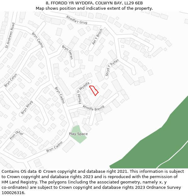 8, FFORDD YR WYDDFA, COLWYN BAY, LL29 6EB: Location map and indicative extent of plot