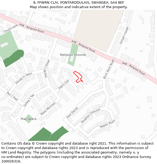 8, FFWRN CLAI, PONTARDDULAIS, SWANSEA, SA4 8EF: Location map and indicative extent of plot