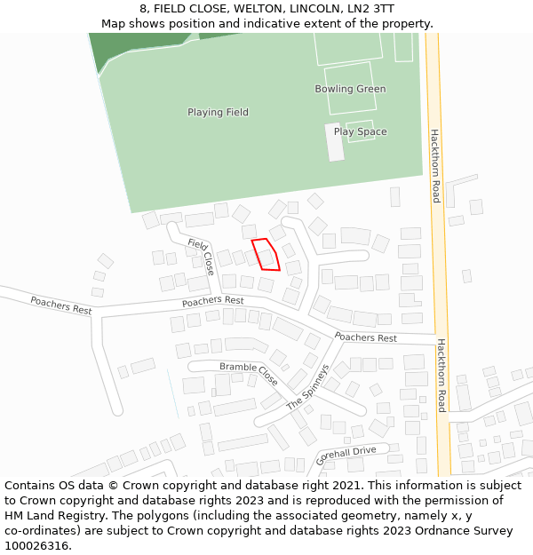 8, FIELD CLOSE, WELTON, LINCOLN, LN2 3TT: Location map and indicative extent of plot