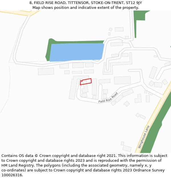 8, FIELD RISE ROAD, TITTENSOR, STOKE-ON-TRENT, ST12 9JY: Location map and indicative extent of plot