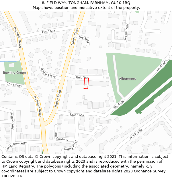 8, FIELD WAY, TONGHAM, FARNHAM, GU10 1BQ: Location map and indicative extent of plot