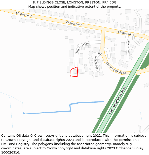 8, FIELDINGS CLOSE, LONGTON, PRESTON, PR4 5DG: Location map and indicative extent of plot