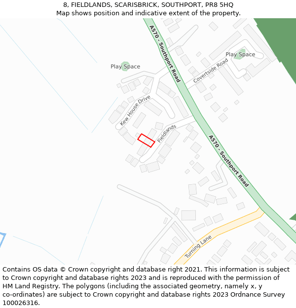 8, FIELDLANDS, SCARISBRICK, SOUTHPORT, PR8 5HQ: Location map and indicative extent of plot