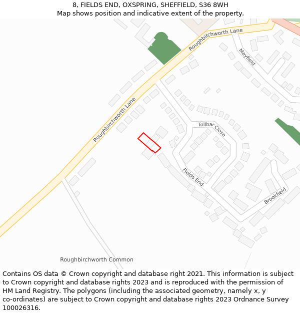 8, FIELDS END, OXSPRING, SHEFFIELD, S36 8WH: Location map and indicative extent of plot