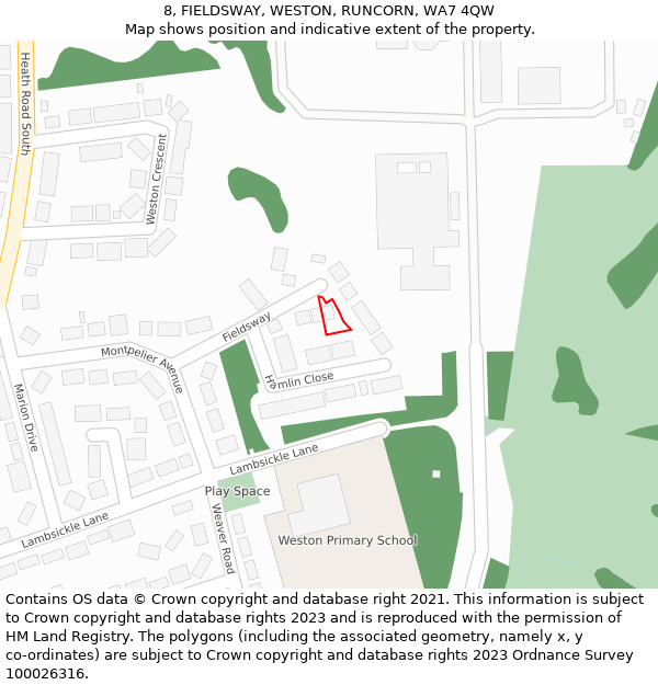 8, FIELDSWAY, WESTON, RUNCORN, WA7 4QW: Location map and indicative extent of plot